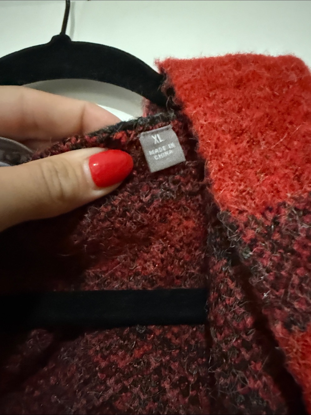 Red Plaid Open-Front Hooded Women's Sweater Cardigan - Picture 4 of 6